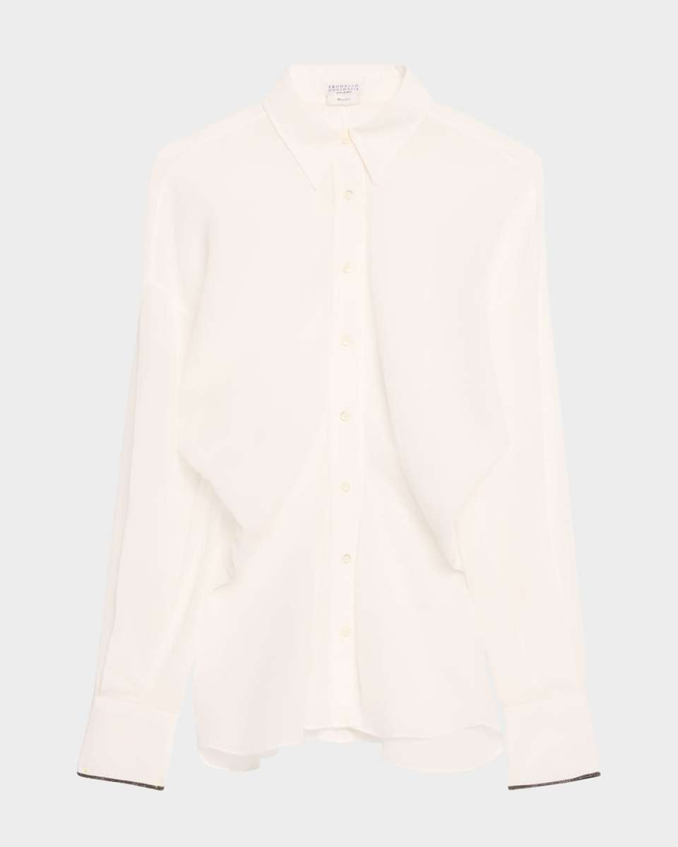 Monili-Cuff Cotton Twill Gauze Slim Blous